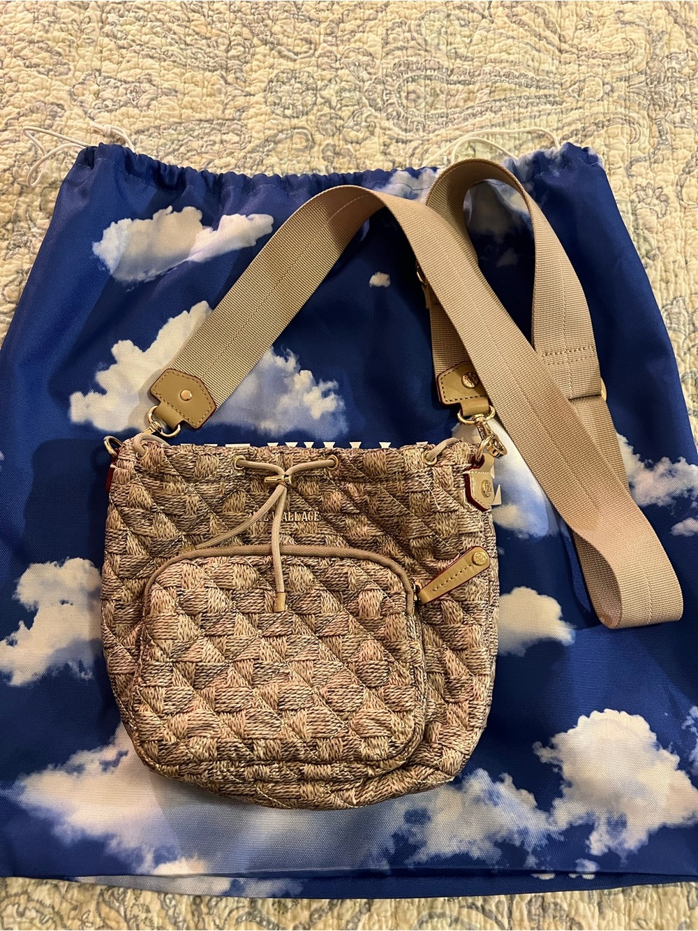 MZ Wallace Quilted Crossbody Shoulder Bag in Beige Basket Pattern